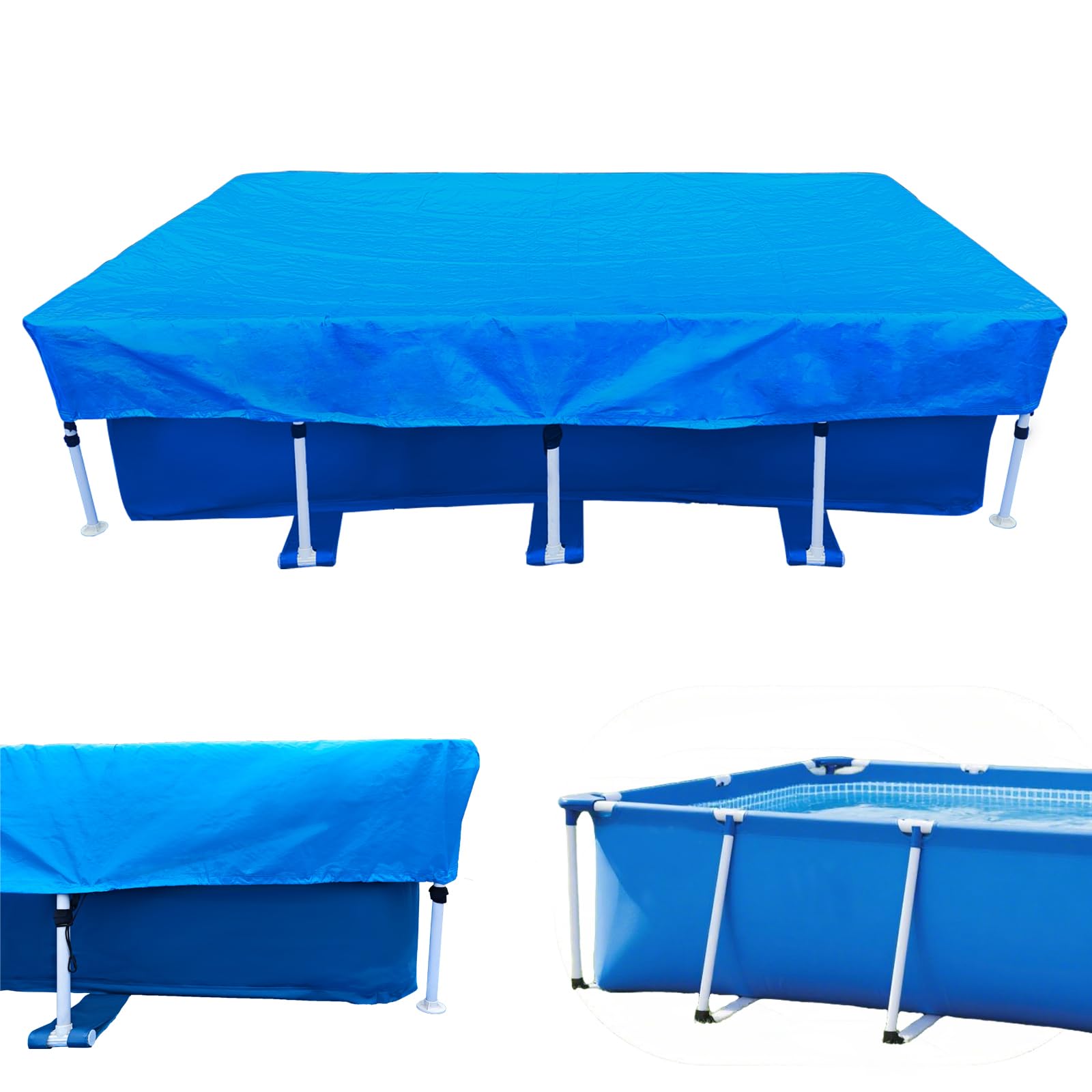 Photo 1 of 13 x 7 Pool Cover 157 X 83in Frame Rectangular Pool Cover 13 ft Rectangle Pool Cover for Above Ground Frame Dust Proof Rain Proof 13.12 * 6.92FT Durable Paddling PE Blue