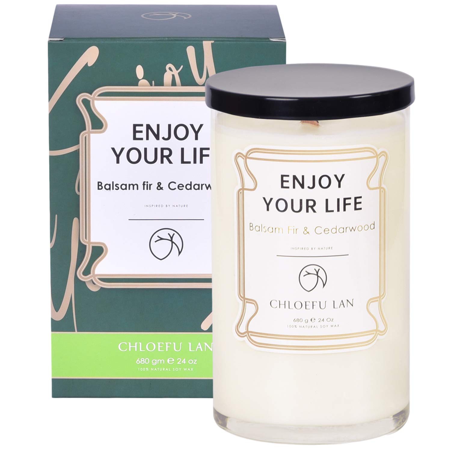 Chloefu LAN Balsam Fir & Cedarwood Scented Candle Christmas Candle Gift, Candles Gift for Holiday, Premium Wood Wicked Soy Candle Wax with up to 110 Hour Long Lasting, Highly Scented, 680g