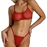 Lingerie Sets for Women Sexy, See Through Solid Sheer Mesh Lingerie 2 Piece Exotic Lingerie Bra and Panty Naughty OneSize 2-8