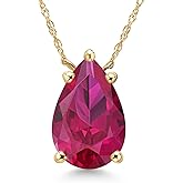 Gem Stone King 14K Yellow Gold Red Created Ruby Pendant Necklace for Women | 3.48 Cttw | Gemstone July Birthstone | Pear Shape 12X8MM | With 18 Inch Chain