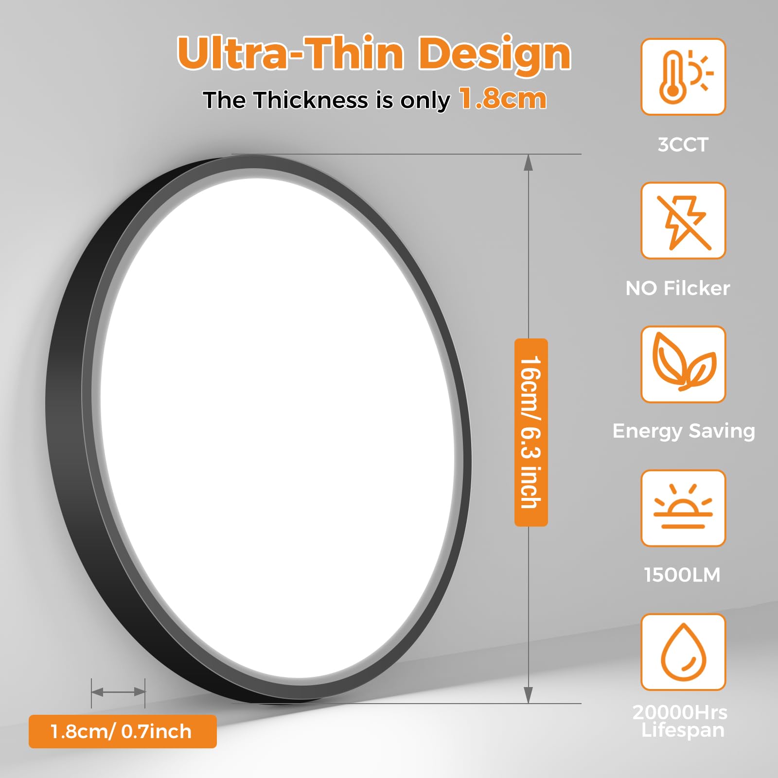 slochi Bathroom Light, 3000K/4000K/6500K 3 Color Temperature, Waterproof IP54, Small, Round, Modern, Flush Ceiling Light for Bathroom, Kitchen, Bedroom, Hallway and More