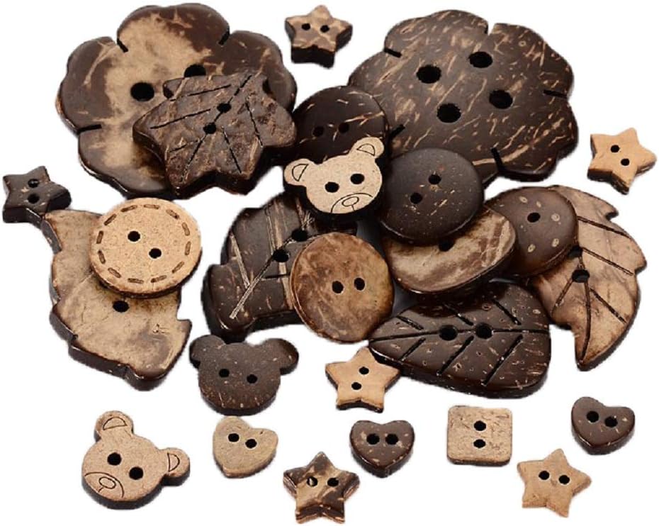 100pcs Coconut Shell Buttons 2 Holes Crafts Sewing Buttons for Crochet Quilting Projects and Jewelry Crafting(9-38mm)