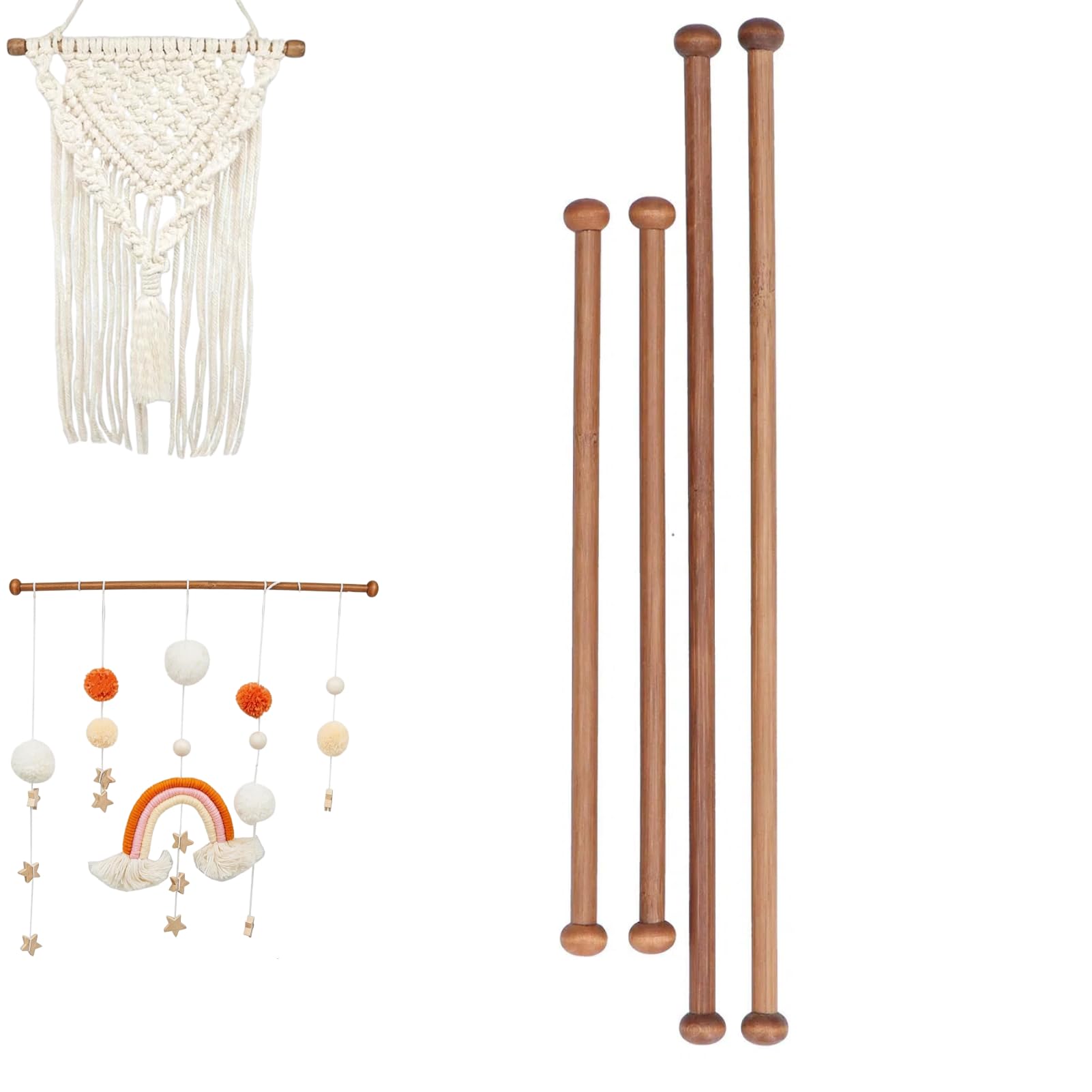 Wooden Hanging Rod, Hanging Macrame Smooth Round Decoration Pole for Home Crafts, Closet Organizer, DIY Decor Tapestry for Bohemian Creative Spaces Wall Decor Flags Banners