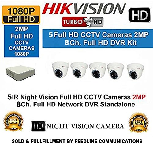 Hikvision DS-7108HQHI-F1 1080P (2MP) 8CH DVR 1Pcs + Hikvision DS-2CE56DOT-IR Dome Camera 5Pcs Combo Kit. (Sold & fullfillment by feedline Communications Trusted by Amazon)