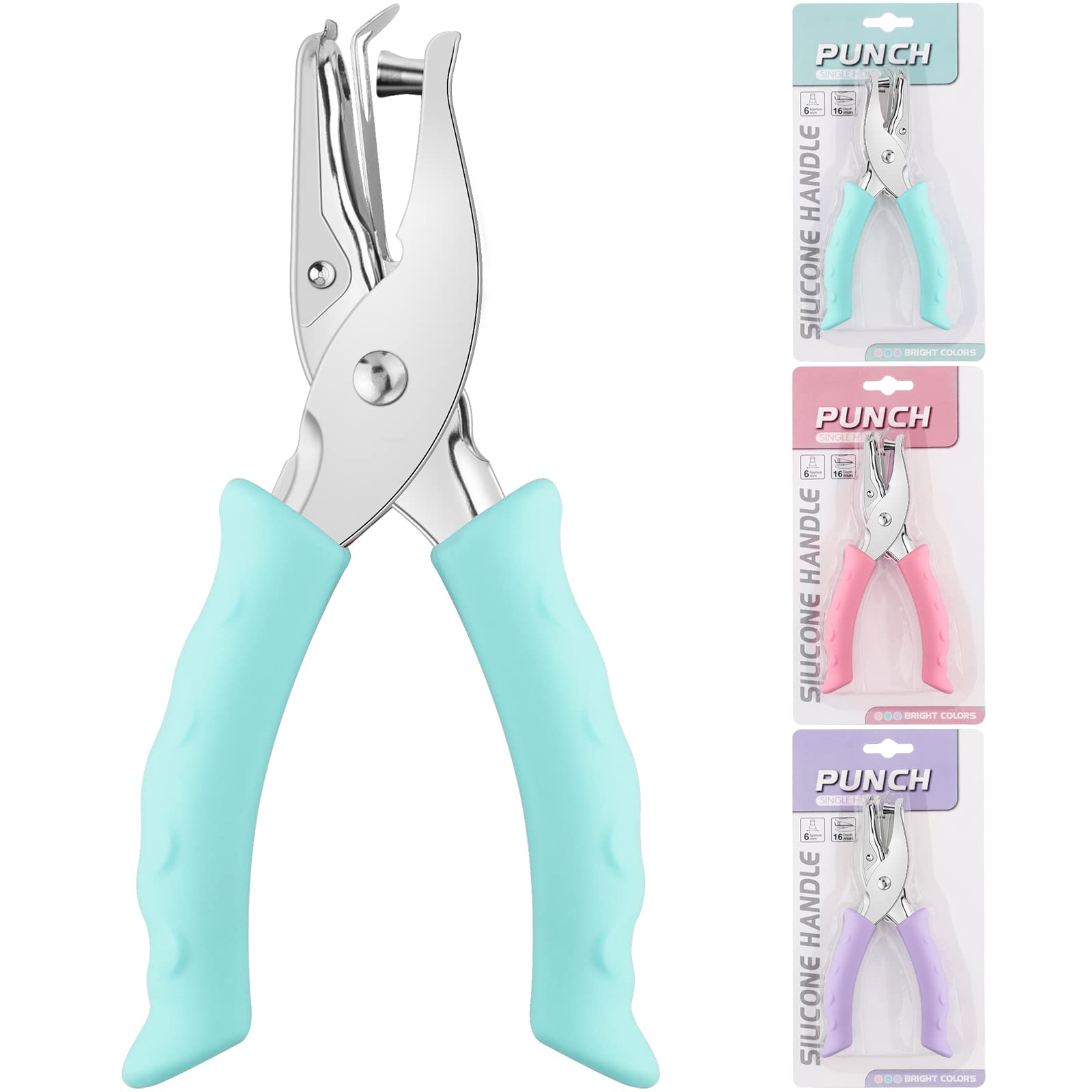 ASTARON 1/4 Inch Handheld Single Hole Punch Paper Hole Puncher, Circle Metal Paper Punch with Soft-Handled for Tags, DIY Crafts, Home Office School Supplies, 3 Colors Options