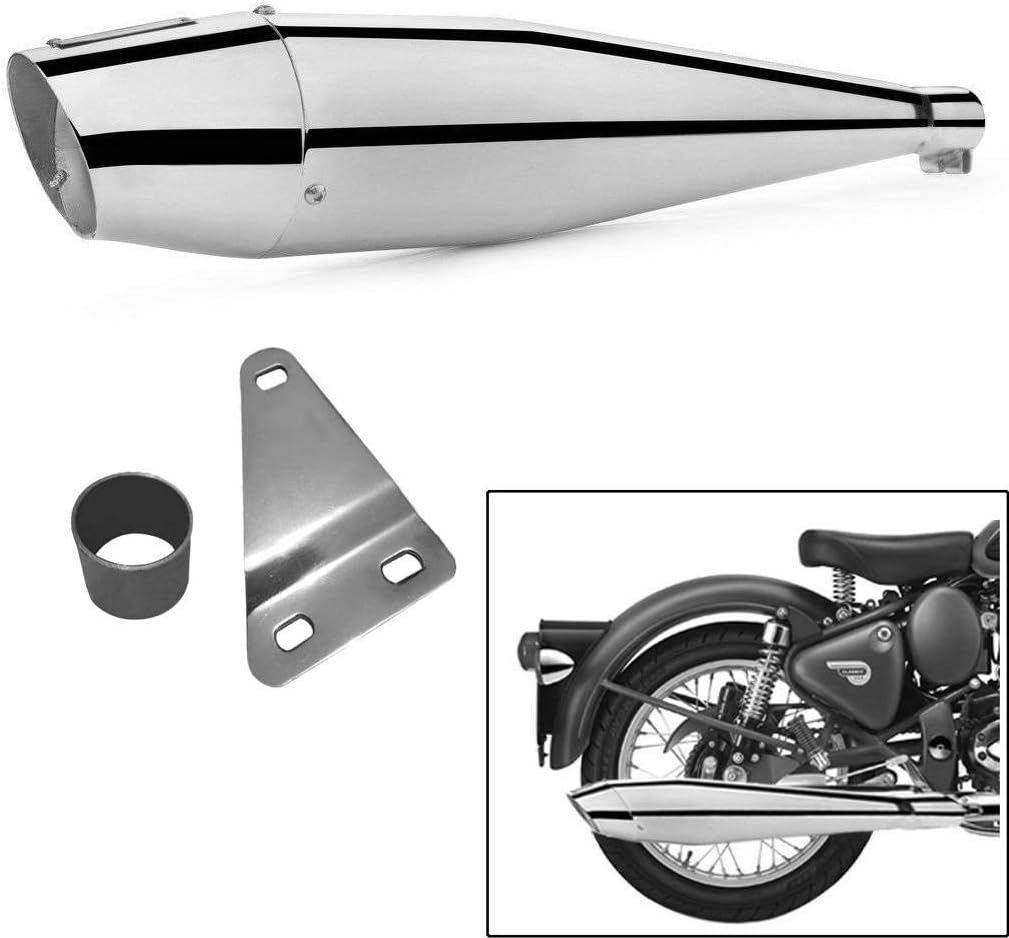 Dhe Best SIL32 Bike Dolphin Silencer Glass wool Pollock Shape along with Glasswool Filter Chrome for Royal Enfield Classic 350
