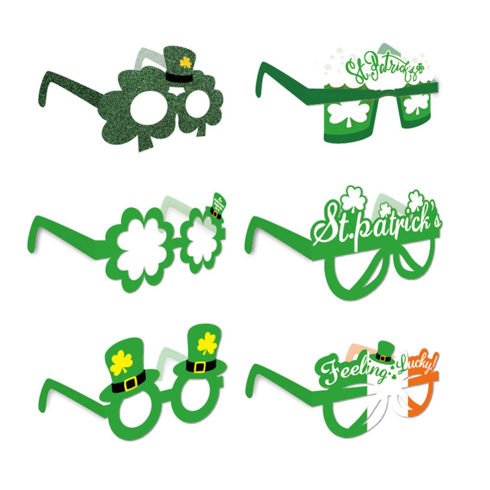 Amosfun 6pcs St.Patricks Day Glasses Shamrock Top Hat Glasses Irish Eyeglasses St.Patricks Day Costume Party Accessory for Festivals,Parades and Irish Themed Party Decoration