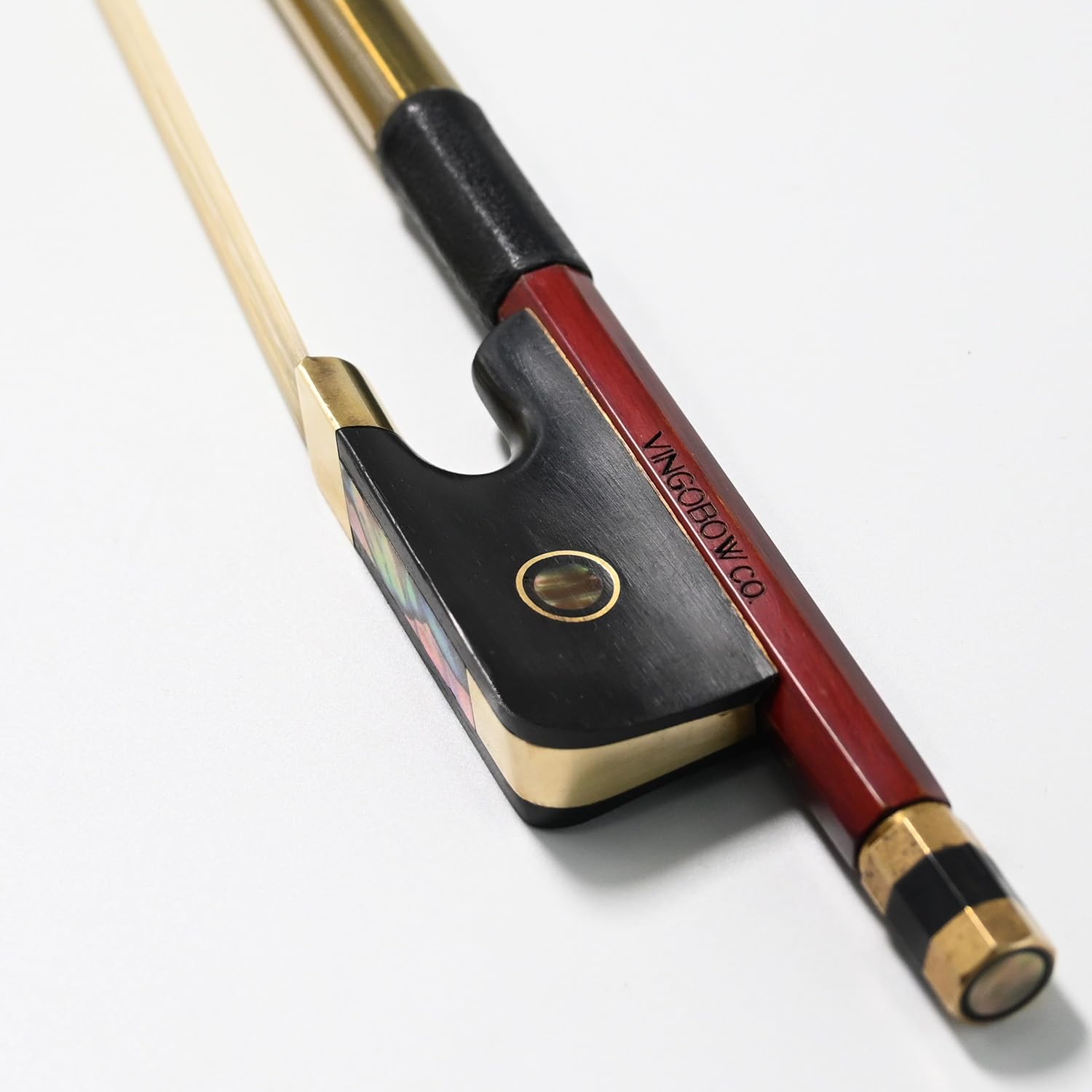 Pernambuco Stick Cello Bow 4/4 Size VINGOBOW 420C Full 4 4 Concert Level Brass Alloy Fitted Parisian Eyes Ebony Frog Well Balanced Sweet Sound Natural Horse Hair for Porfessional Player
