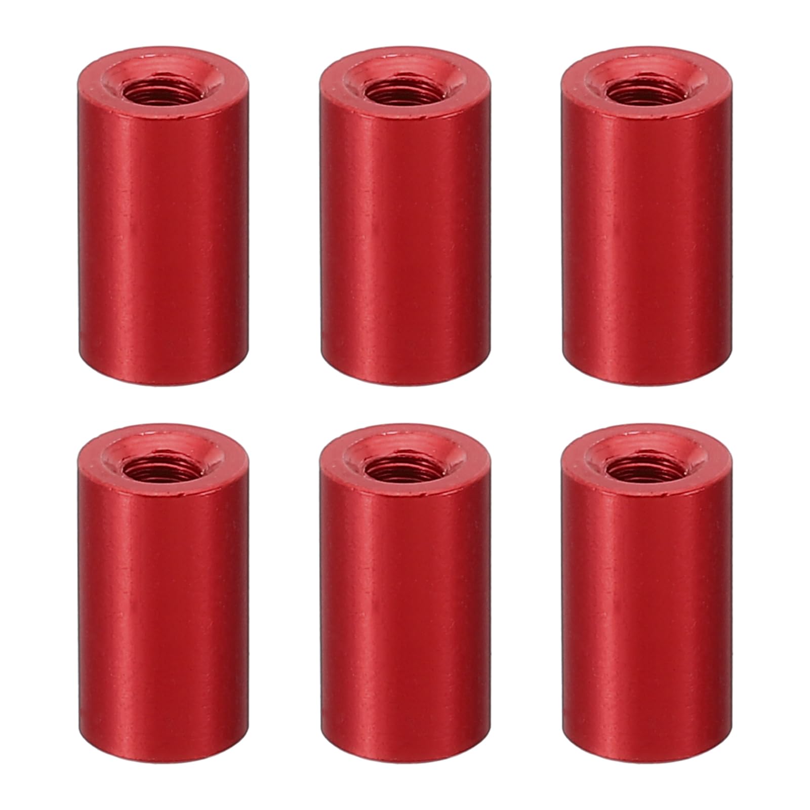 PATIKIL 12pcs M3 Metal Threaded Standoff Spacer Nuts, Round Aluminum Spacers Female Coupling Screws, 1/8" ID x 1/4" OD, Red 3x6x10mm — image 1