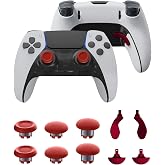 CHARM FOCUS Replacement Thumbsticks &amp; Back Paddles for PS5 Edge Controller | Analog Thumb Sticks Caps Interchangeable for PS5 Dual Sense Edge Stick Module, 6 Joysticks, 4 Back Buttons, Red
