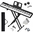 Longeye Piano Keyboard 88 Keys Compact Digital Piano for Beginners with Full Size Semi Weighted Keys, Sustain Pedal, Headphones, Carrying Case (88 Key With Stand, Black)