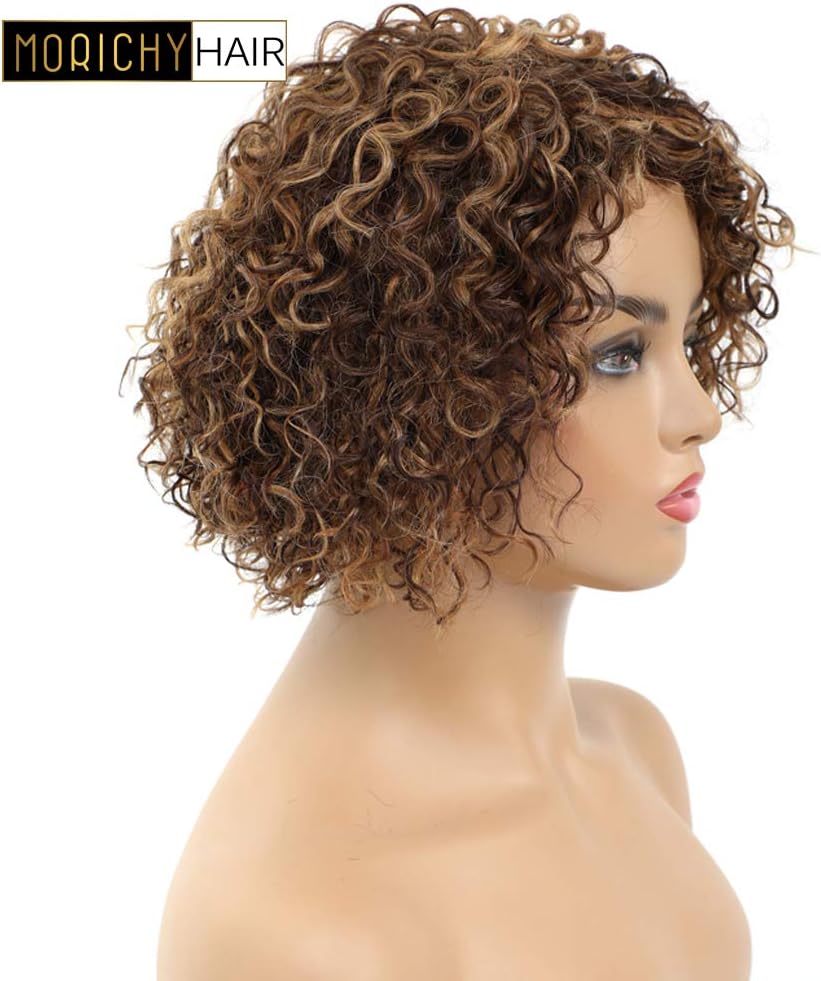 Morichy Short Curly Human Hair Wigs for Women P4/27/30 Short Curly Brazilian Kinky Curly Wigs for African Glueless Human Hair Wig - Image 4