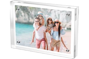 M-sorflly 5×7 Inches Acrylic Picture Frame，Clear Magnetic Picture Frame for Wedding，Double Sided Frameless Photo Frame for Desktop Free Standing,Display Stand Photo Frame