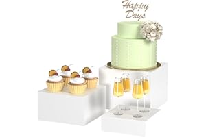 Laumffon Buffet Risers, White Acrylic Cube for Buffet Table, Display Stand Shelf for Catering Dessert Collectibles Jewelry Figures Show, Food Display Nesting Risers with Hollow Bottoms, Cube, 3Pcs 10"x11"x12"