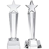 Meooeck 2 Pcs Crystal Glass Trophy, Tournament | Large Trophies with Gift Box, Crystal Paperweight for Competition Table Desktop Decor, Sports Achievement Recognition