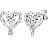 Zifeel Earrings for Women, S925 Sterling Silver Rose Gold Birthstone Heart Studs Earring for Girlfriend Wife, Anniversary Birthday Christmas Valentines Mothers Day Gifts Jewelry for Women Wife Her Mom