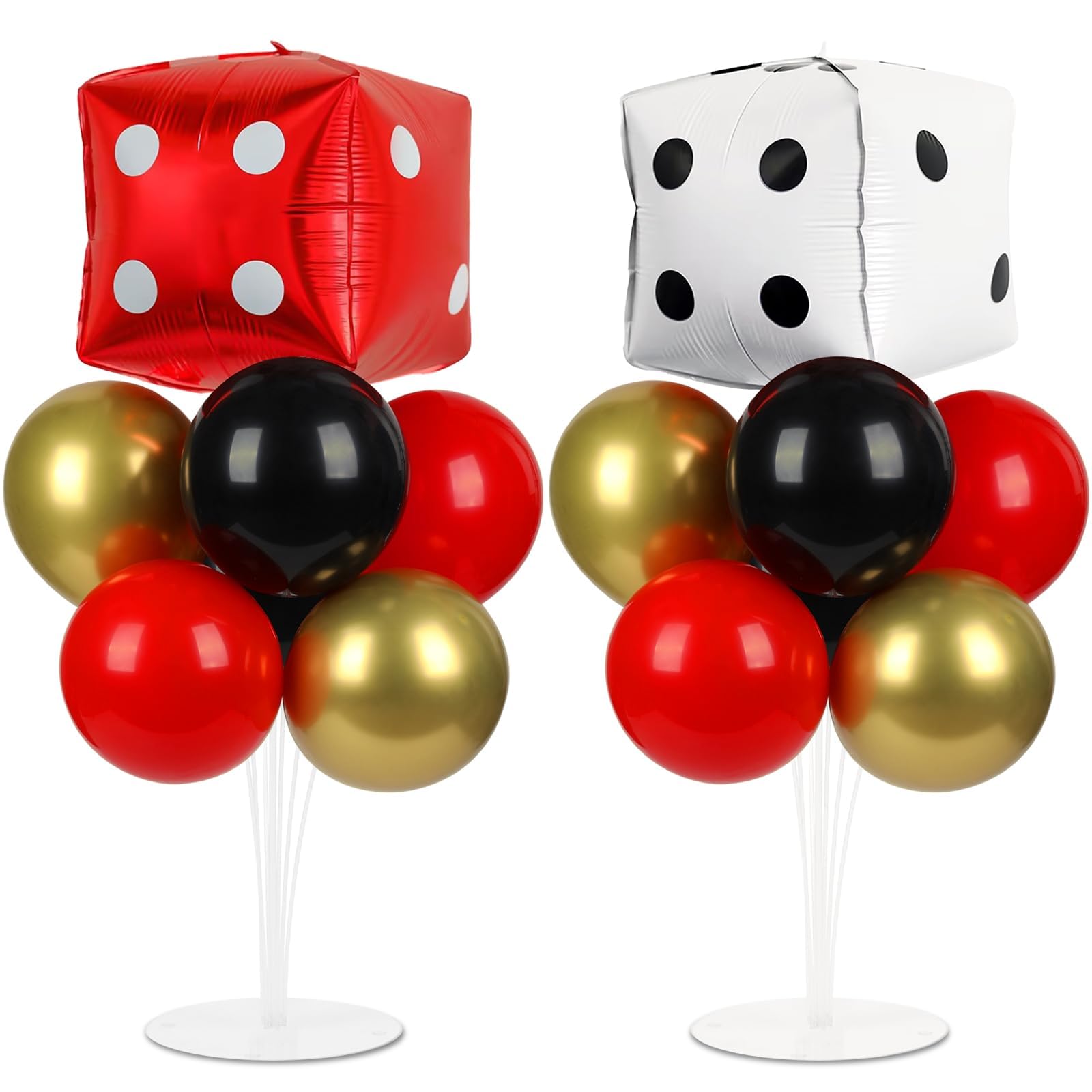 Photo 1 of Naozinebi Casino Party Balloons Stand Kit 2 Sets with 2 Dice Foil Balloons Casino Night Theme Party Balloon Centerpiece for Tables for Poker Las Vegas Game Night Birthday Party Decorations