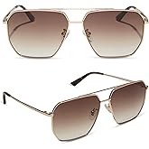 DIFF Berkely Oversized Navigator Sunglasses for Women | UV400 Protection | Modern Metal Frames