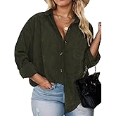 Plus Size Shackets for Women Fashion Fall Outfits Corduroy Shirts with Pockets Casual Long Sleeve Button Down Blouse Tops