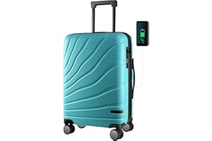 VANKEAN Carry On Luggage with Spinner Wheels & TSA Lock, Expandable Fashionable Hard Shell Suitcase airline approved，20 Inch Carry-On，Lake Blue