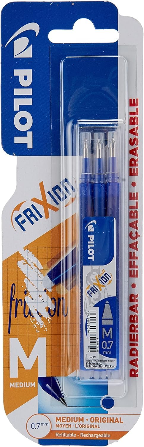 Pilot Refills for Frixion Erasable Rollerball 0.7 mm (Pack of 3) - Blue Retail pack