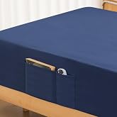 ALYVIA SPRING Twin Fitted Sheet with Side Pocket, Navy, 39x75 | Phone/Remote Storage，1 Fitted Sheet Only, Deep Pocket, Wrinkle, Fade and Shrink Resistant, Soft Microfiber Bottom Sheet