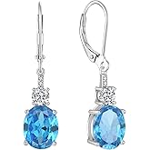 Inpasne Oval Dangle Drop Earrings for Women 925 Sterling Silver Leverback Earrings Birthstone Jewelry Gifts for Her