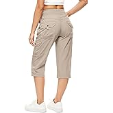 Women's Cargo Capris Hiking Pants with 6 Pockets Lightweight Quick Dry Sun Protection Outdoor Travel Casual Comfy Summer Pants(2032 Khaki XXXL)