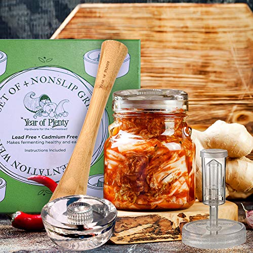 Year of Plenty Fermentation Weights - NonSlip Grip Handle - for Fermenting Sauerkraut, Pickles, Kimchi in Wide Mouth Mason Jars - Lead/Cadmium Free - (Set of 4) - Thumbnail 4