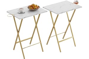 VECELO Folding TV Tray for Eating Set of 2, Portable Dinner/Snack Table with Cup Holder for Couch, Living Room and Small Space, Gold
