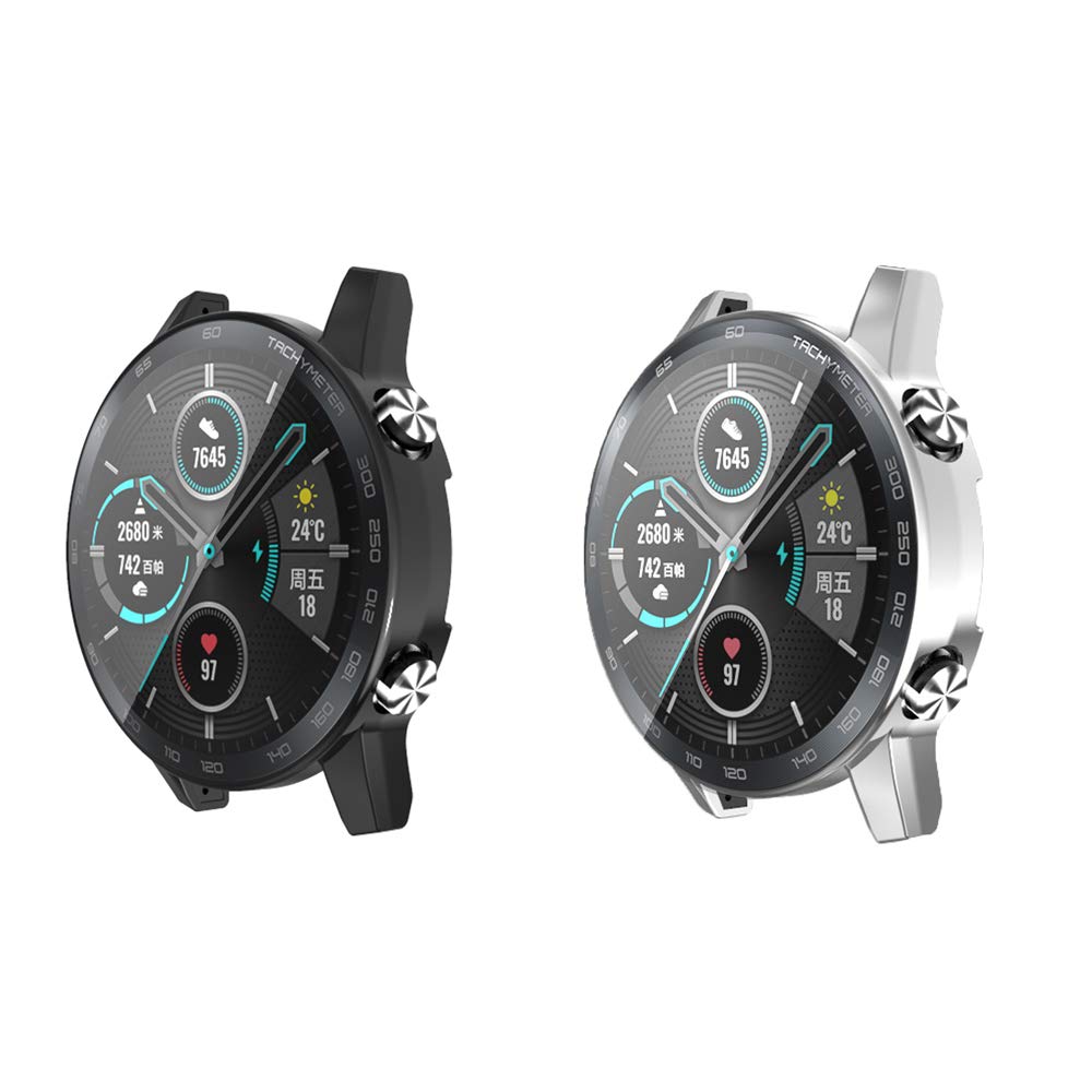 RLTech Case for HONOR Magic Watch 2 46mm, Ultra-Thin Sicone Bumper Flexible Case Cover for HONOR Magic Watch 2 46mm, Black&Silver