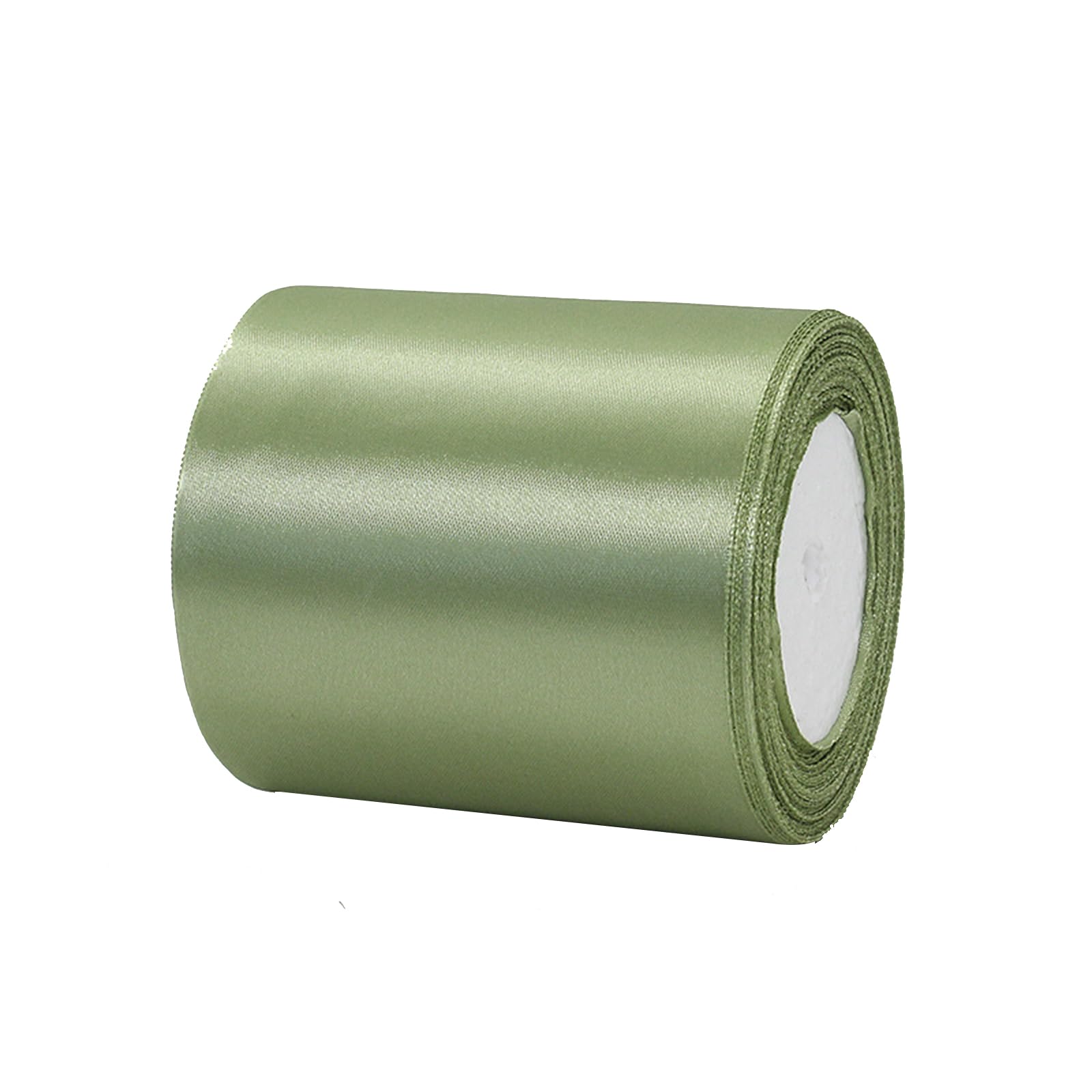 POPOYU 4 Inch Wide Sage Green Ribbon 22m,10cm Sage Green Satin Ribbon Fabric Large Solid Satin Ribbon,Polyester Ribbon for Gift Wapping,Door,Chair,Window,Wedding Car,Wedding,Bridal Shower Decoration — image 1