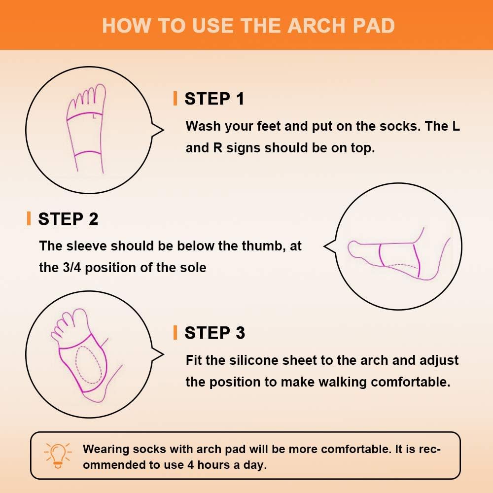 Compression Arch Support Sleeves Sock Mixed with Comfort Gel Pad, Elastic Bandage Arch Flatfoot Orthotics Massage Insoles Pads - Complexion & Black(2 Pair): Health & Personal Care