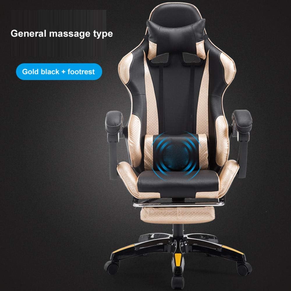 office chairAdjustable Office Chair With Footrest Ergonomic High-Back Faux Leather Racing Style Reclining Computer Gaming Executive Recliner-black gold