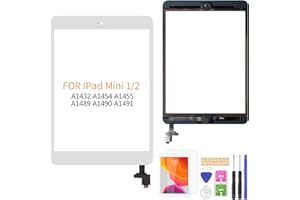 A-MIND for IPad Mini 1 A1432 A1454 A1455/IPad Mini 2 A1489 A1490 A1491 Touch Screen Replacement Parts, Include IC Chip,Home Button,Cameral Holder,with Free Screen Protector+Repair Tools(White)