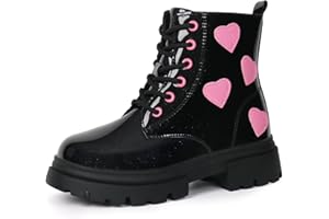 starmerx Girls Ankle Boots Lace Up Combat Boot Side Zipper Comfortable Boys Boots