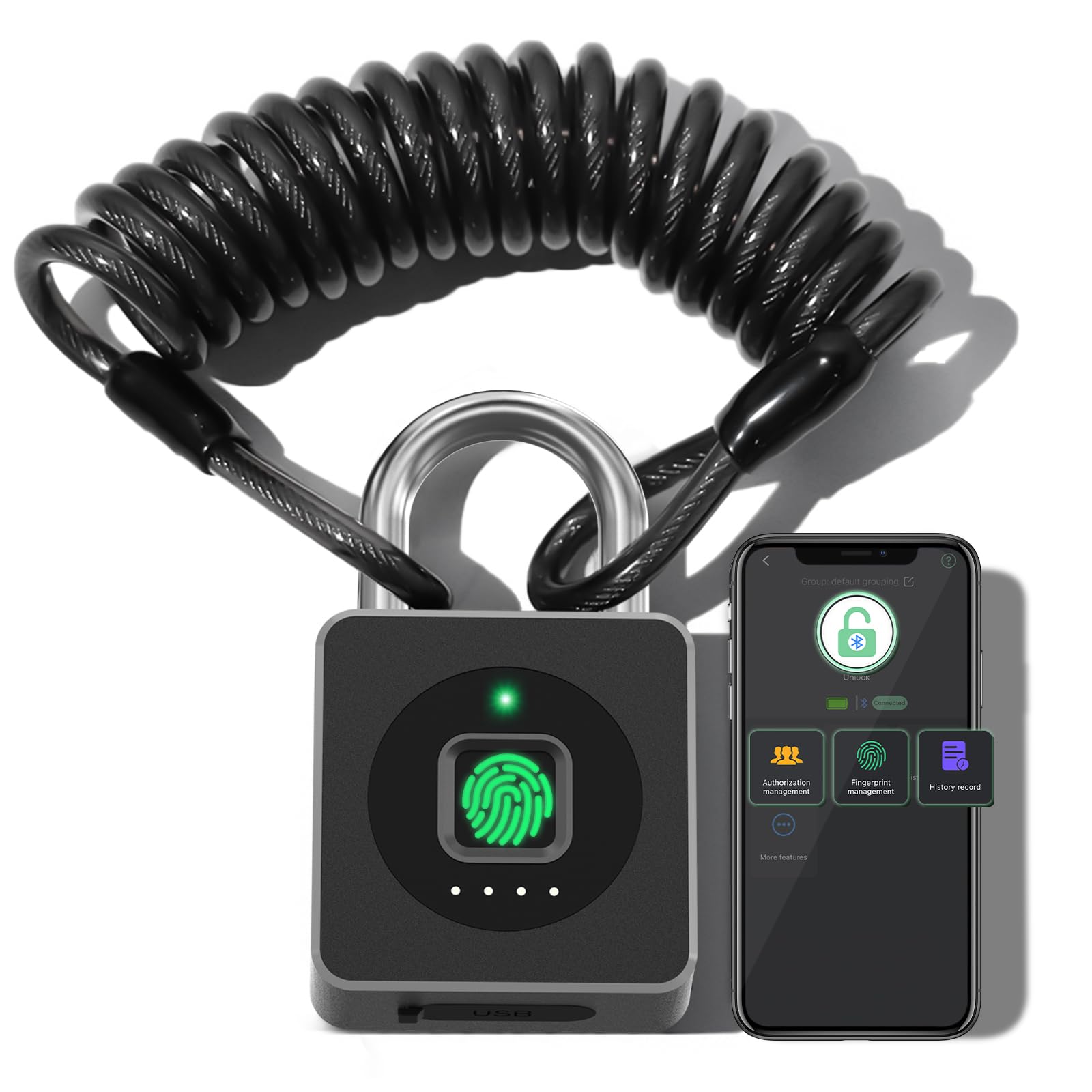 Photo 1 of Pothunder Fingerprint Padlock, Fingerprint Lock with APP, Padlock with Steel Cable Keyless Biometric, Smart Padlock Waterproof Suitable for Gym, Locker, Helmet, Gate, Fence, Luggage