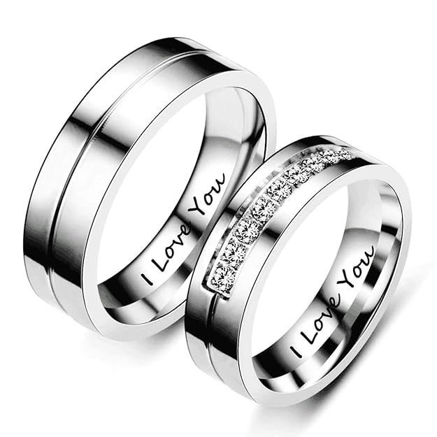 Aeici Hochzeitsringe Edelstahl Partnerringe Set Edelstahl Gravur I Love You mit Zirkonia