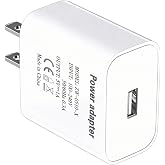 5v 1a Power Adapter 5v/1a USB Charging Block 5W Wall Charger 5 Volt 1000mA Power Supply Brick 5v1a USB Outlet Plug in 5v-1a Head 1a/5v Single USB Port for Kids Electric Toy 5 Volt 1 Amp Charger Whtie