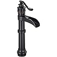BATHFINESSE Oil Rubbed Bronze Vessel Sink Faucet Waterfall Bathroom Spout Farmhouse Single-Handle One Hole Lever Lavatory Vanity Bathtall Body Commercial Supply Hose Lead-Free
