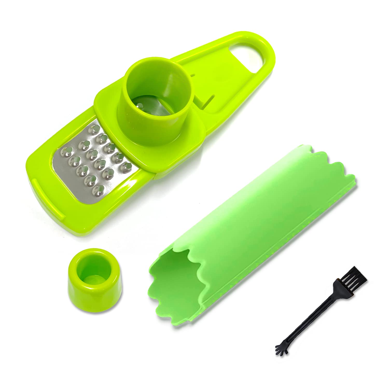Kitchen Artifact Garlic Mill With Silicone Peeler, Cleaning Brush, Press, Cutter, Chopper - Stainless Steel