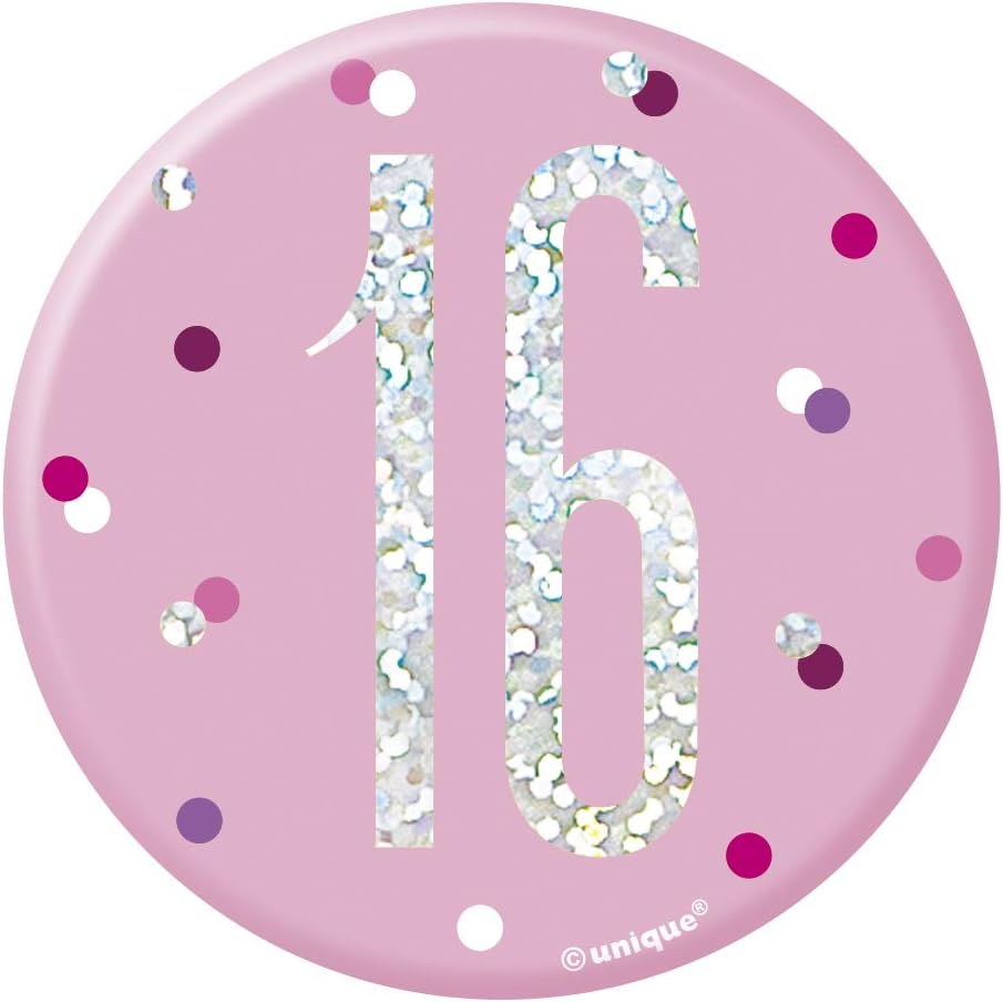 Number "16" Birthday Badge, Pink, Age 16 - Image 3