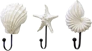 Sea Shell Wall Hook Hangers, Vintage Seashell Coat Hook Hanger, 3pcs/Set Resin Hanger Decorative Hooks, Coastal Theme Beach House Decor