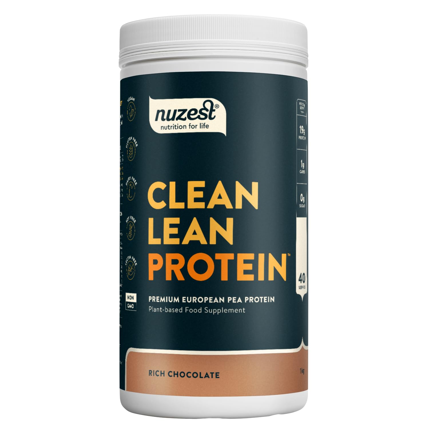 Vegan Protein Powders by Nuzest - Clean Lean Protein - Rich Chocolate - Plant Based Pea Protein Shake - Low Calorie & Low Carb - Gluten Free - Dairy Free - 1kg (40 Servings)