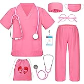 BIBUTY Doctor Costume for Kids Scrubs for Girls Boys, Pretend Play & Dress Up Clothes for Kids, Halloween Costumes for Girls Doctor Kit for Kids with Accessories, Toy Gift for 5-8 Toddler Little Kids