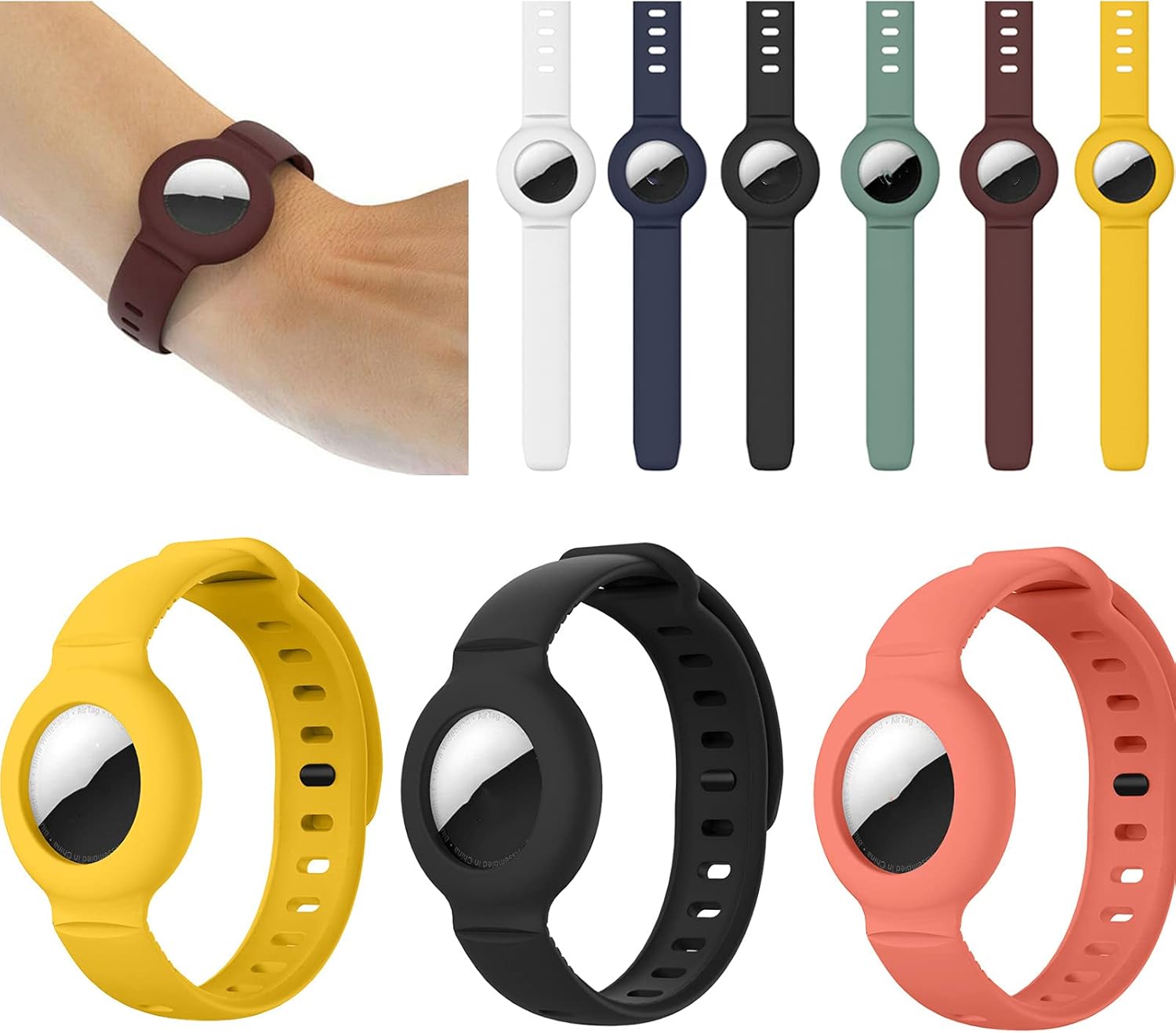 3 Pack for Apple Airtag Silicone Band Bracelet Protective Case GPS Children Anti-lost, Air Tag Silicone Protective Watch Strap, Positioning Airtags Tracker Wristband (A)