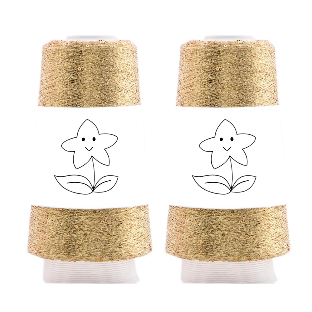 Photo 1 of 2 Balls Sequin Sparkle Lurex Yarn, Shining Glitter Metallic Knitting-in Accessory Yarn Thread for Knitting and Crochet Sweater Shawl 5000 Yards (1, Gold Glitter)