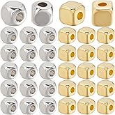 SOFPLATE 1 Box 500Pcs 4mm Metal Cube Bead Silver Square Beads Bulk Tibetan Alloy Antique Golden Smooth Charm Mini Loose Spacer Beads with Hole for Bracelet DIY Jewelry Making Necklace Craft Accessory