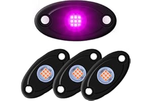 LY8 4 Pods LED Rock Lights Purple Neon Underglow Light Kits for Car ATV UTV SUV Boat Underbody Glow Trail Rig Lights Waterproof (Purple)