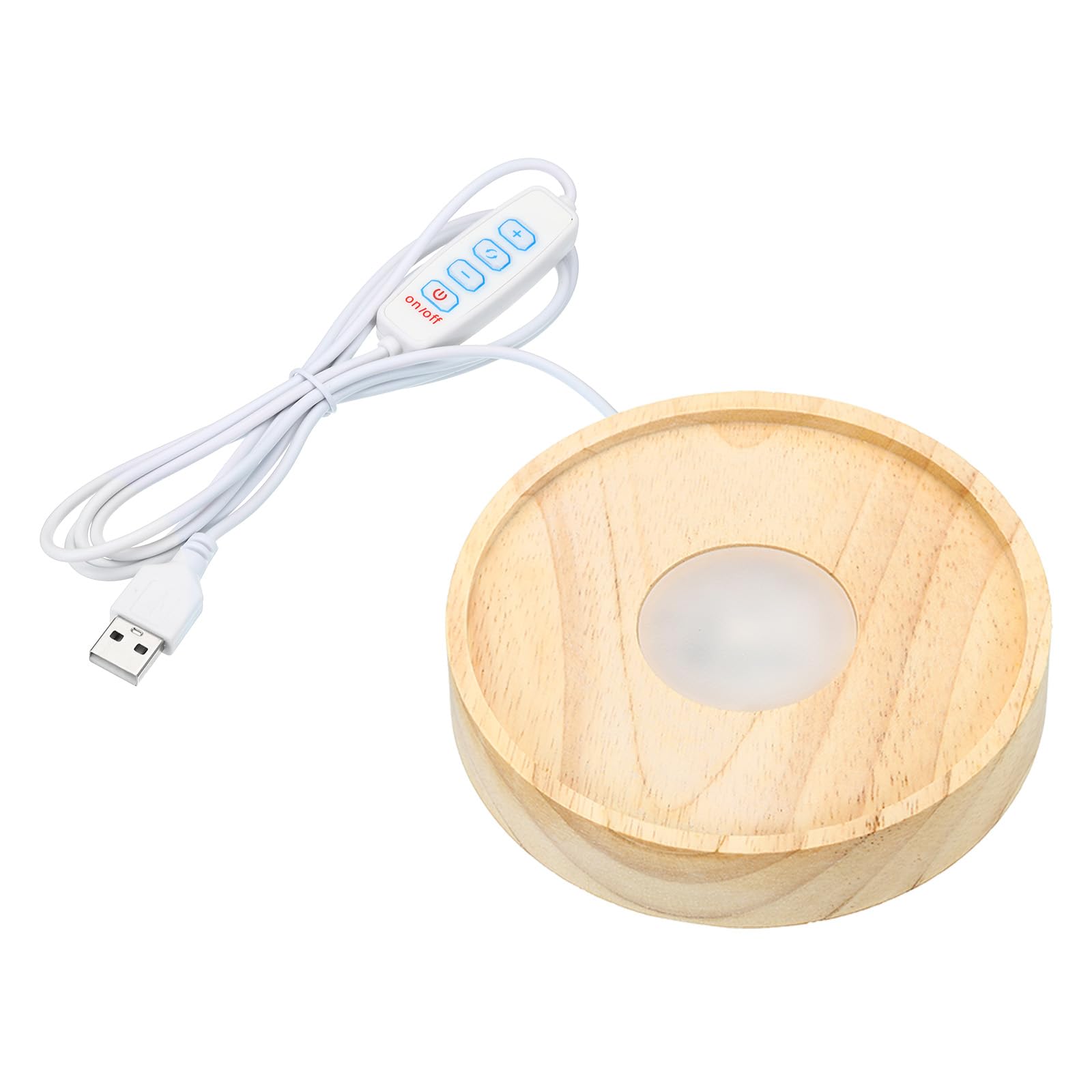 PATIKIL 4 Inch Wooden LED Light Base, Wood Light Display Base Stand Lighting with Switch for 3D Crystal Glass Aroma Stone Art, Carving Style, 3 Color Light